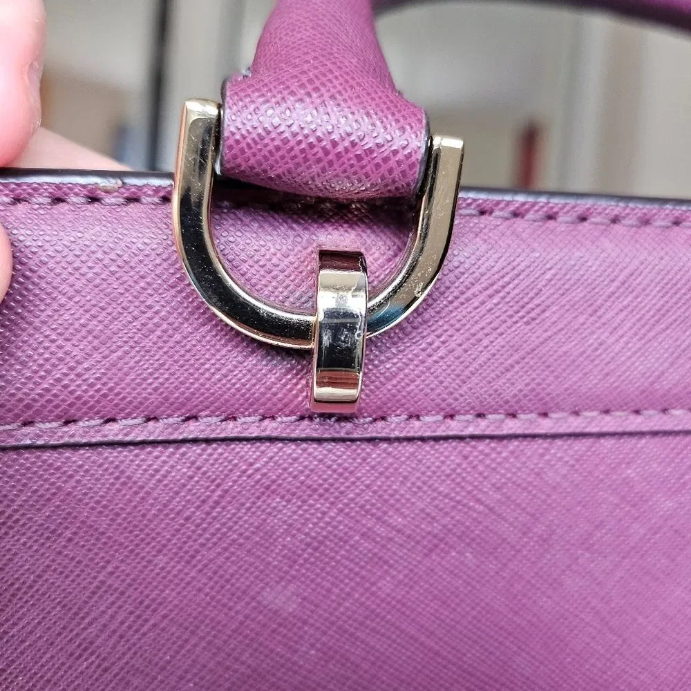 VGUC Michael Kors Black Tina Small Satchel Crossbody Purple Saffiano Leather